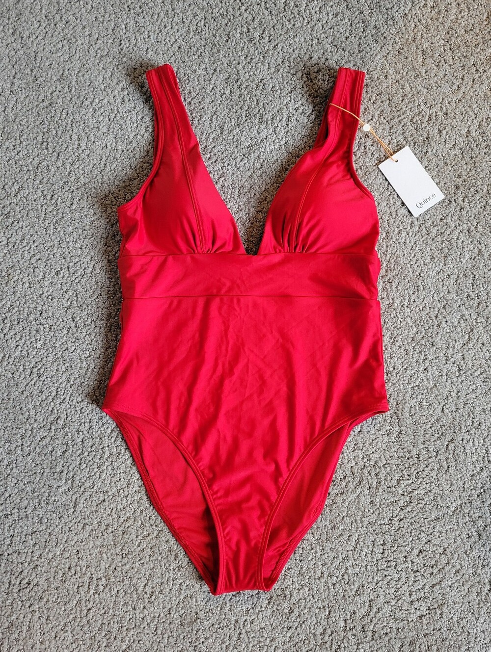 Quince Italian Plunge One Piece Swimsuit Cherry Red Size L NWT